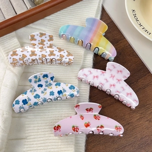 Sweet Floral Bear Bow Hair Claw Clip Large Acetate Shark Clip For Women Girls Thick Hair Accessories Styling Tool