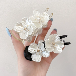 Molla per Capelli a Forma di Fiore Fatta a Mano Stile Coreano Resina Perle Artificiali Strass per Chignon Coda di Cavallo Donna Accessori