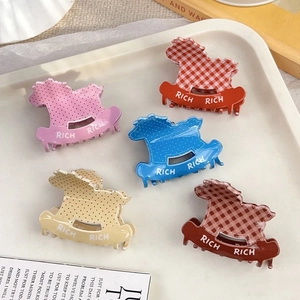 Set di 5 graziose mollette per capelli a forma di pony con motivi a pois e scacchi