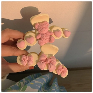 Pince à cheveux mignonne avec ours rose et nœud en jaune crème pour filles