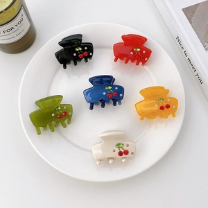 Mini Cherry Rhinestone Hair Claw Clips Acetate Shark Clips Sweet Fruit Hair Accessory For Women Small Daily Hair Grip