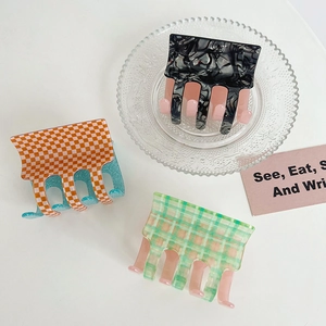 Acetate Hair Claw Clip Square Large Hairpin Korean Style Color Block Checkerboard Marble Pattern Shark Clip For Women Accessories