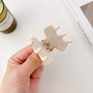 Minimalist cream acetate hair claw clip with gold metal spring for girls stylish hair styling
