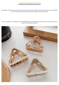 Detail view of 5cm acetate triangle hair claws in pink, white, and colorful patterns