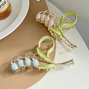 Elegante Lelietje-Van-Dalen Bloem Haarklem Legering Email Haarpincet Franse Stijl Florale Haaraccessoires Voor Dames