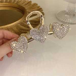 Große Goldene Legierung Herz Haarkralle Mit Strass Künstliche Perle Elegant Shark Clip Mode Haarschmuck Für Damen Schmuck