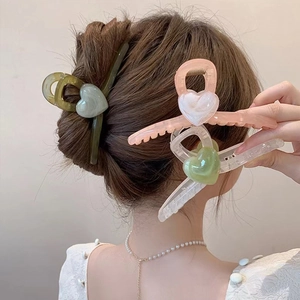 Pinza per Capelli in Resina a Cuore Marmorizzato Elegante Grande Clip a Squalo Effetto Gelatina per Donna Ragazza Accessori