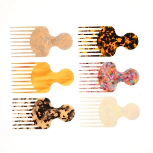 Set of 6 colorful acetate cellulose wide-tooth hair combs with marble and tortoiseshell patterns