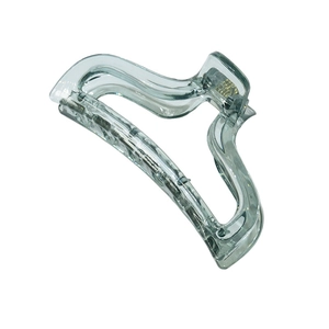 Minimalist light blue acrylic hair claw clip with a wavy geometric design on white background