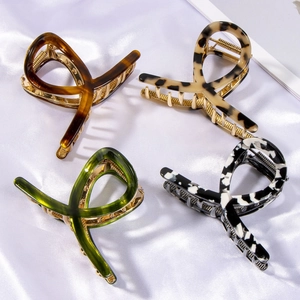 Vintage Acetate Hair Claw Large Marble Tortoiseshell Pattern Cross Knot Shark Clip For Women Elegant Hair Accessories