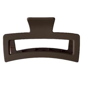 Matte brown 13cm oversized rectangular claw clip for thick hair with hollow minimalist design