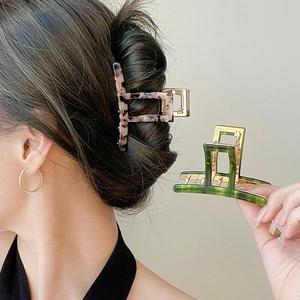 French vintage leopard print alloy acetate claw clip set for elegant women hairstyles