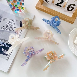 Colorful acetate butterfly hair claw clips with marble texture for elegant styling