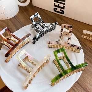 French Vintage Acetate Hair Claw Clip For Women Leopard Marble Texture Alloy Geometric Square Large Hair Catch Styling Accessories