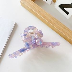Elegant purple butterfly acetate hair claw clip with colorful marble pattern