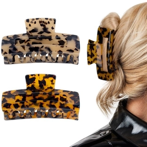 Vintage Rectangular Acetate Hair Claw Clips For Women Leopard Tortoiseshell Pattern Hair Shark Clips Handmade Hair Accessories