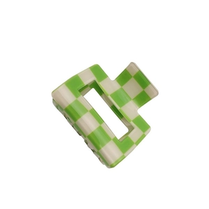 Classic green and white checkered square hair claw clip with a glossy finish on white backdrop
