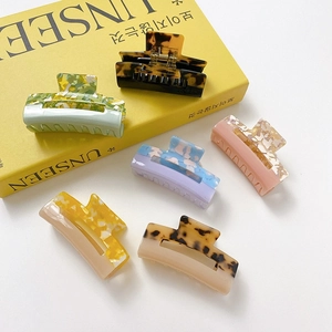 Acetate Hair Claw Clip For Women Two-Tone Color Stitching Rectangular Hollow Hair Grabbing Clip Tortoiseshell Marbling Pattern Hair Accessory