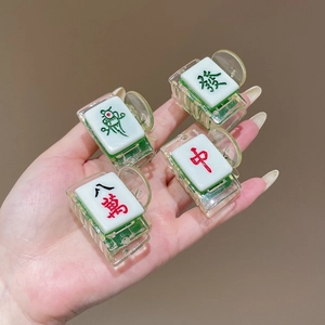 Creative Mahjong Hair Claw Clips For Women Acrylic Fun Chinese Style Hair Accessories Green White Mini Mahjong Tile Hair Clips