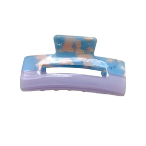Blue marble and lavender dual-tone square hollow hair claw clip in acetate finish