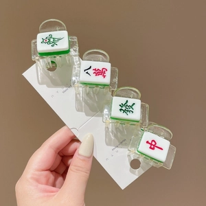 Creative Mahjong hair clips set featuring classic patterns on transparent resin mini claws