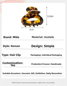 Dettagli della molletta per capelli in acetato tartarugato da 4cm con dimensioni e stile