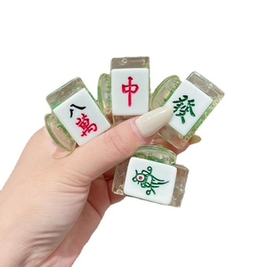 Creative mahjong hair clips set with green resin tiles and classic Chinese characters