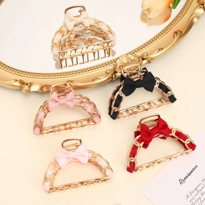 Elegant hollow metal bow hair claw clips in five colors for vintage French styling