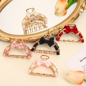 French Vintage Hollow Metal Chain Ribbon Bow Hair Claw Clip Elegant Large Shark Clip Hair Accessories For Women Jewelry