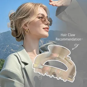 Elegant semi-circular marble pattern acetate hair claw clip with moliveny branding