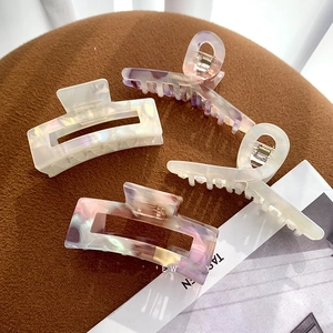 French Acetate Hair Claw Large Shark Clip For Women Mermaid Iridescent Marble Pattern Hollow Geometric Hair Clip Headwear