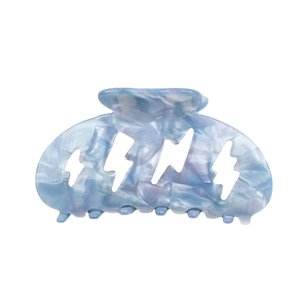 Blue and purple marbled acetate hair claw clip with four lightning bolt cutouts