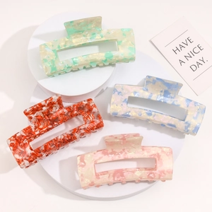 Acetate Marble Pattern Rectangular Hollow Hair Claw Clip For Women Elegant Shark Clip Versatile Handmade Hair Accessories