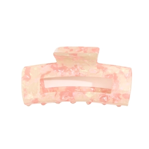 Pink marble rectangle acetate claw clip with a hollow design for elegant hair styling