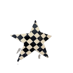 Star-shaped checkerboard hair clip in classic black and white acetate material