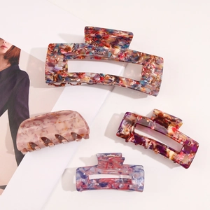 French vintage acetate hair claw clips set with elegant colorful tortoiseshell patterns