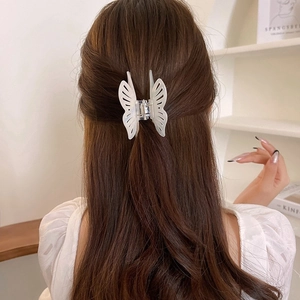 Elegant matte white butterfly hair claw clip for women stylish half-up hairstyle decoration