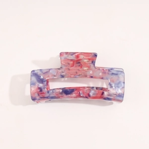 French vintage marble acetate hair claw clip with pink and purple rectangle design