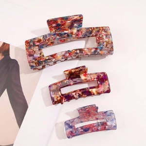 French vintage acetate hair claw clips set with stylish colorful terrazzo patterns