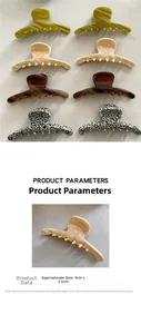 Detailed size specifications for 9cm acetate hair claws in various marble patterns
