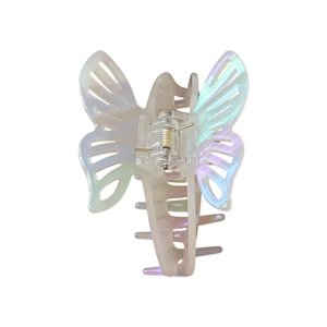 Iridescent butterfly hair claw clip with pearlescent finish and gold metal spring