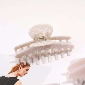 Cream marble acetate hair claw clip with strong metal spring for women's hairstyling