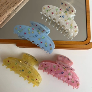 Acetate Rhinestone Flower Hair Claw Clip Elegant Large Shark Clips Vintage Hair Styling Accessories For Women Daily Jewelry