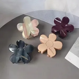 Korean Style Camellia Flower Hair Claw Clip Elegant Acetate Marble Texture Shark Clip For Women Daily Hair Styling Accessories