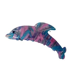 Chic acetate dolphin hair claw clip with colorful marble pattern and metal accents
