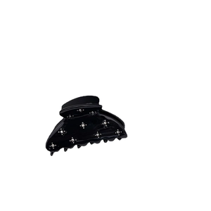 Black acetate hair claw clip with sparkling silver rhinestone star pattern for women