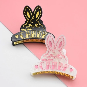 Cute Rabbit Shape Acetate Hair Claw Clip For Women Marble Texture Animal Design Strong Hold Korean Hair Accessories Gift