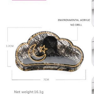 Lace cloud-shaped acrylic hair claw clip with golden moon and star patterns
