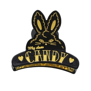 Cute black and gold rabbit hair claw clip with heart and My dear CANDY text detail