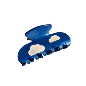 Navy blue acetate claw clip with white cloud patterns for elegant women hair styling